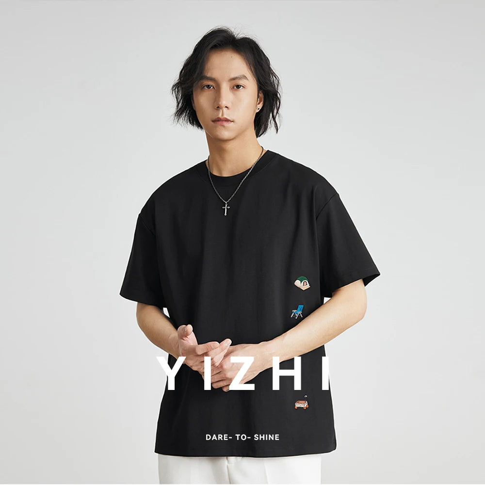 Men's American Retro Short-sleeved T-shirt Men's 2026 Summer New Loose Half-sleeved Embroidered Round Neck Bottoming Shirt