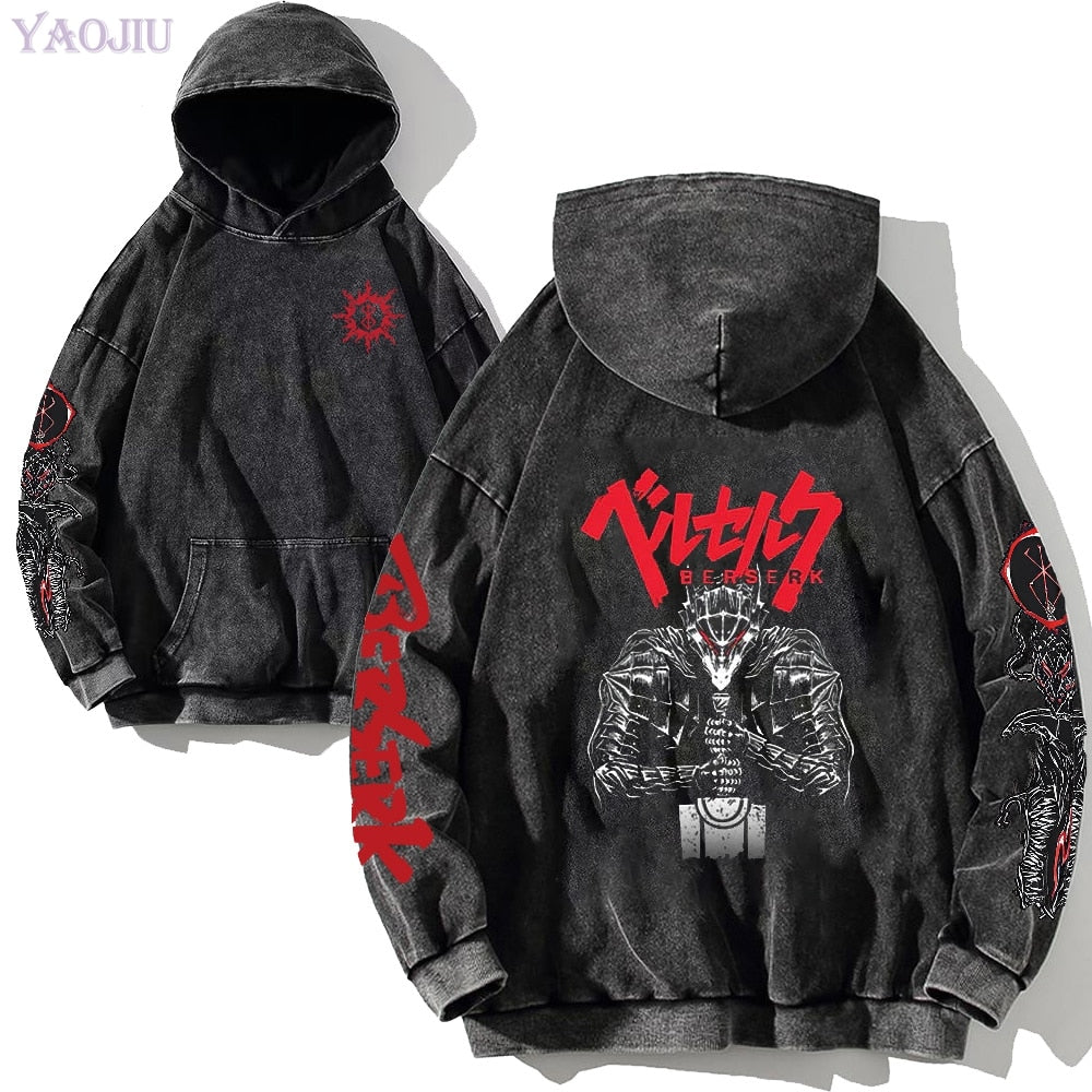 Anime Berserk Guts Vengeful Knight Graphic Hoodie Vintage