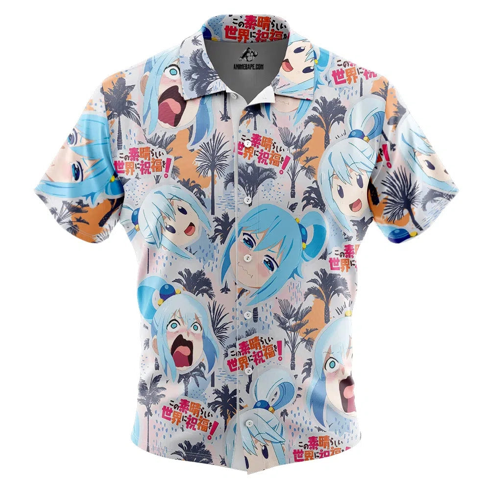 Funny Face Aqua Konosuba Button Up Hawaiian Shirt