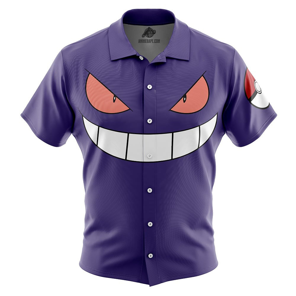 Gengar Face Pokemon Button Up Hawaiian Shirt