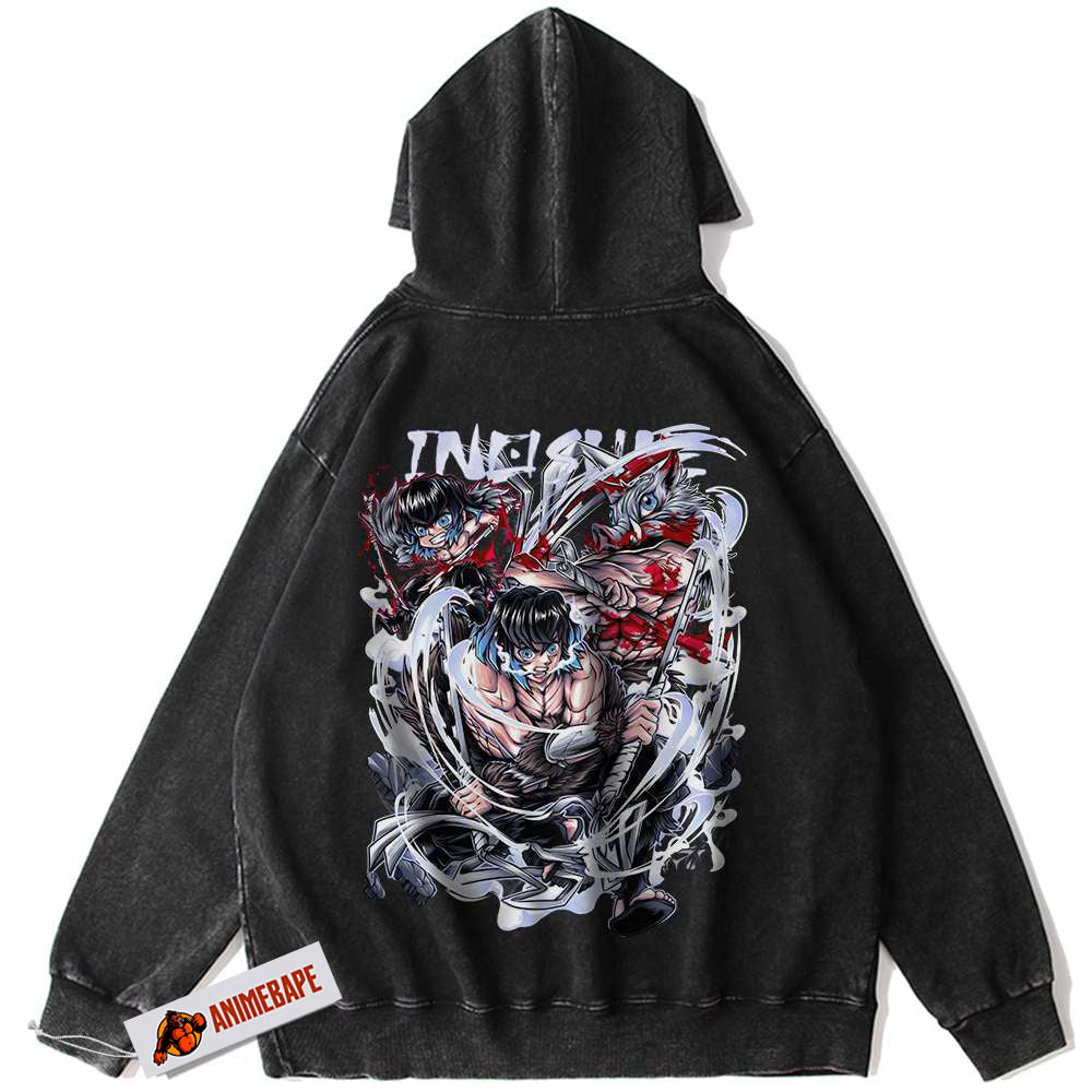 Demon Slayer Inosuke Hashibira Vintage Anime Hoodie for Men