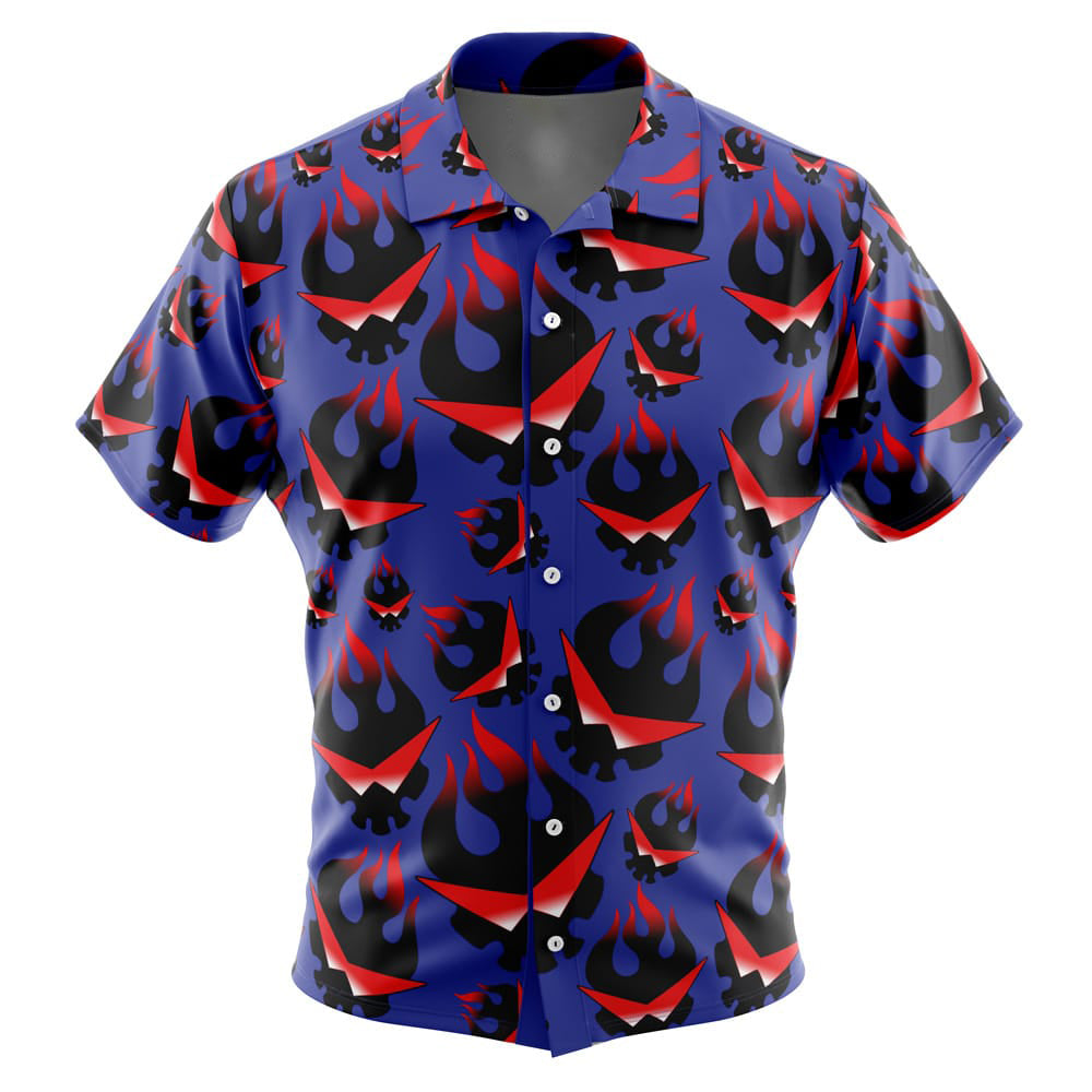 Kamina's Great Flaming Skull Tengen Toppa Gurren Lagann Button Up Hawaiian Shirt