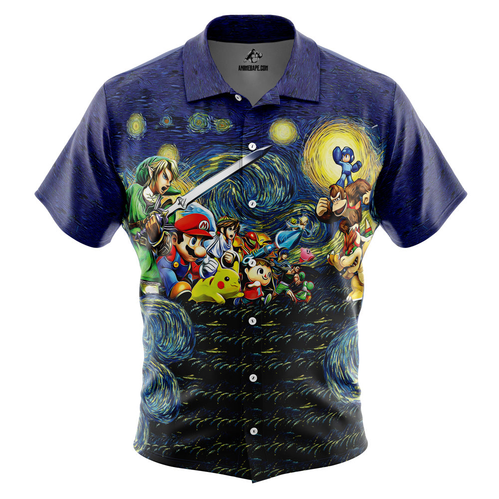 Smash Bros. Starry Night Button Up Hawaiian Shirt
