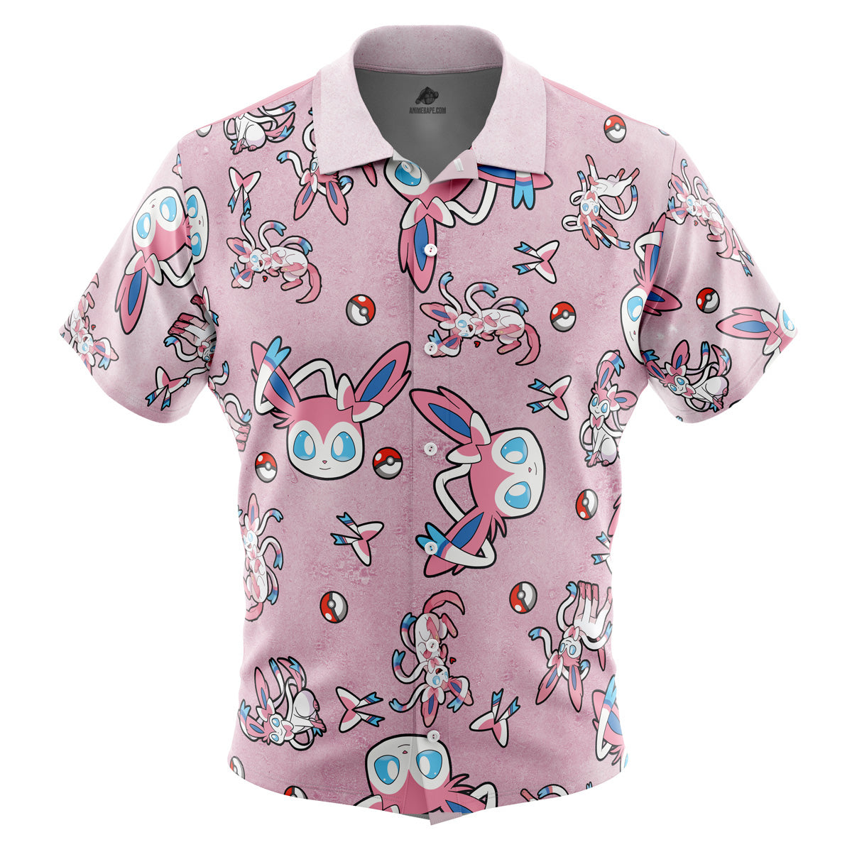 Sylveon Pattern Pokemon Button Up Hawaiian Shirt