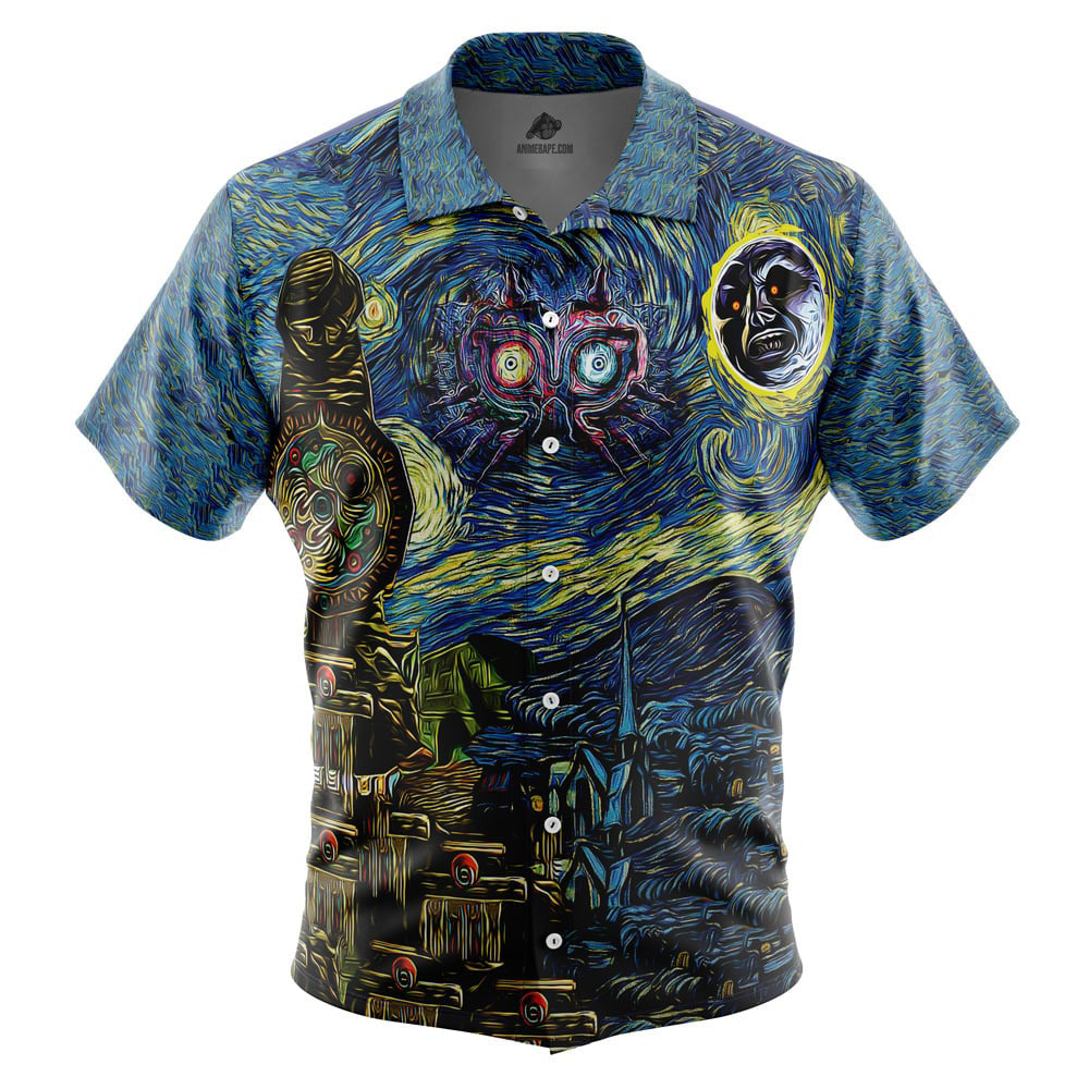 Zelda Majora's Mask Starry Night Button Up Hawaiian Shirt